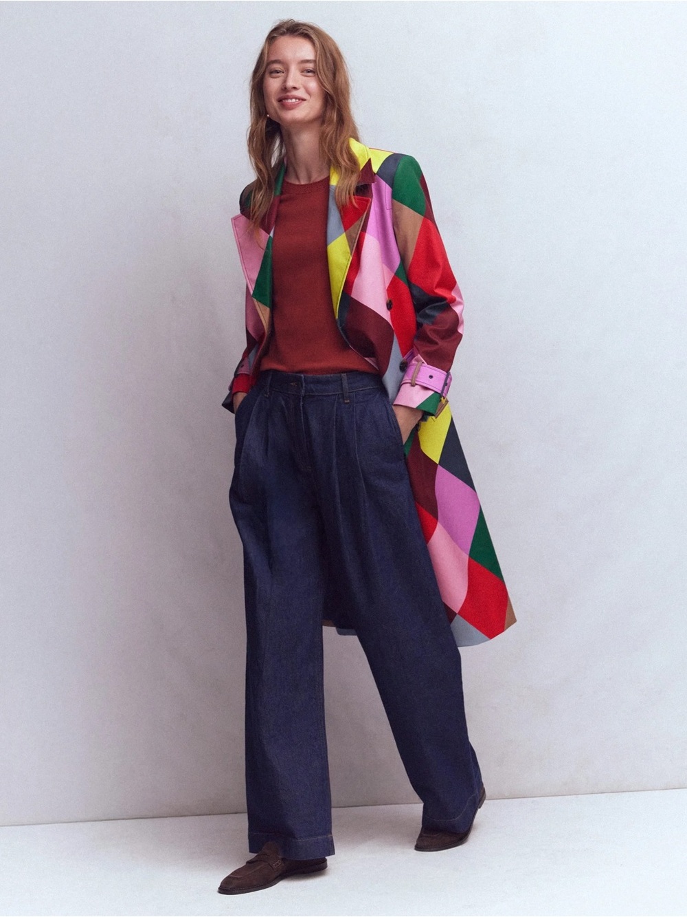 Boden Double Breasted Trench - Giant Multi Harlequin